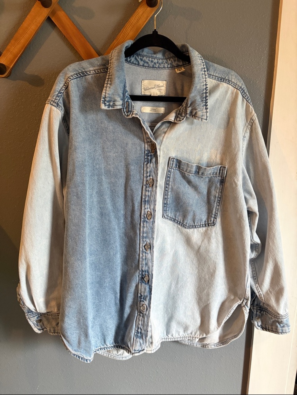 Oversized Two-Tone Denim Button-Down Shirt XL